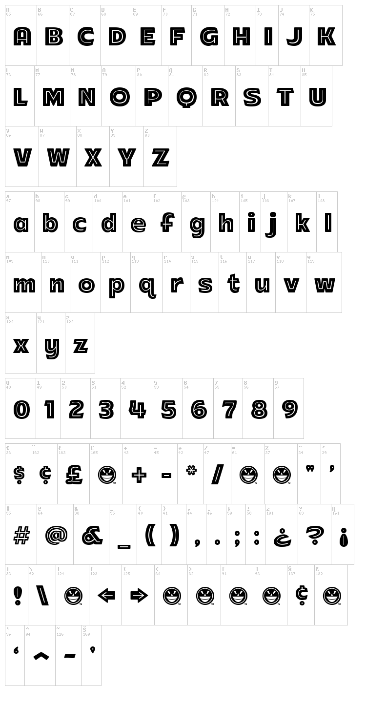 ARB-218 Big&Blunt font map